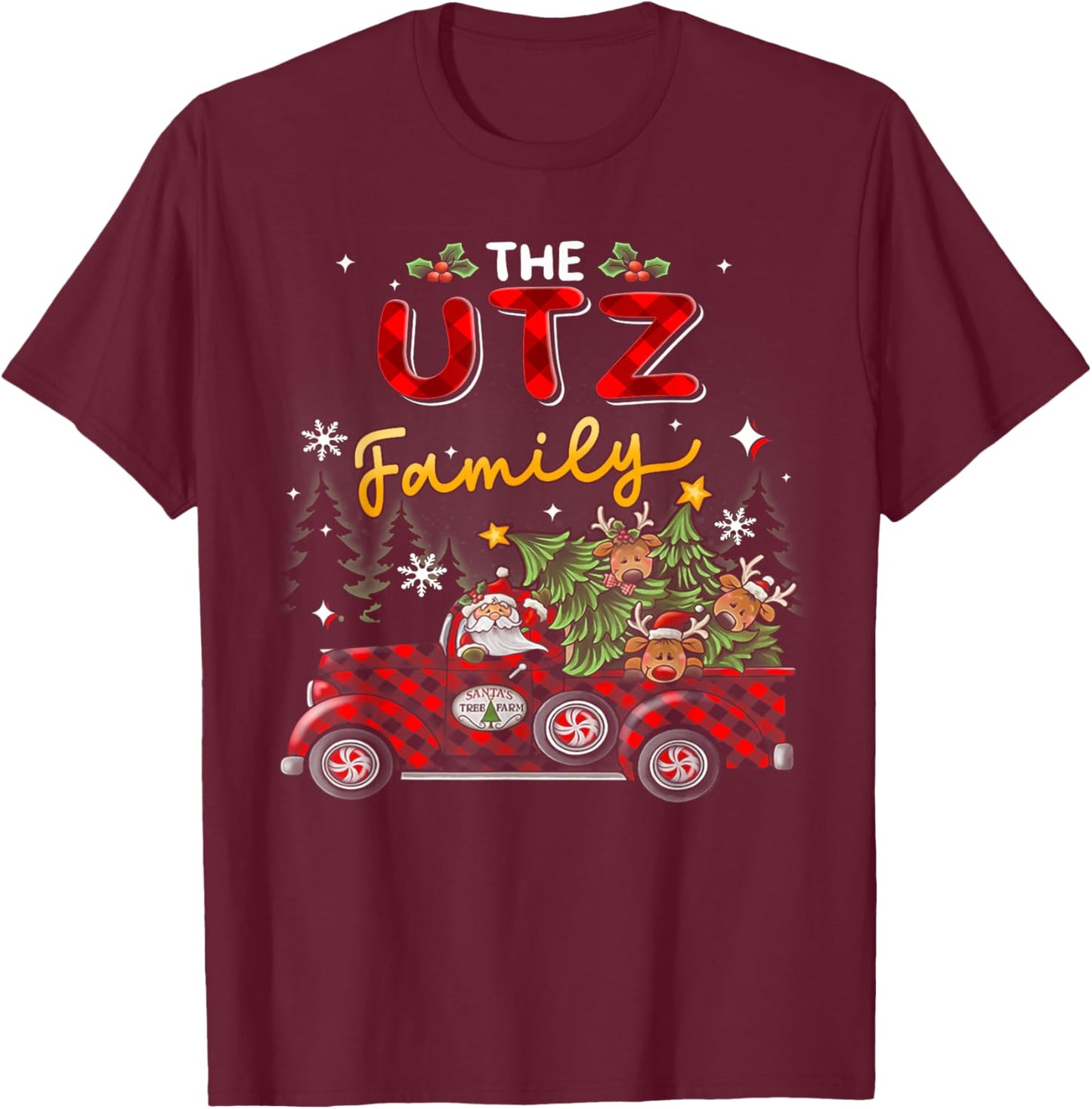 The Utz Family Christmas Matching Pajamas Group Gift T-Shirt - T-Shirt | Maroon