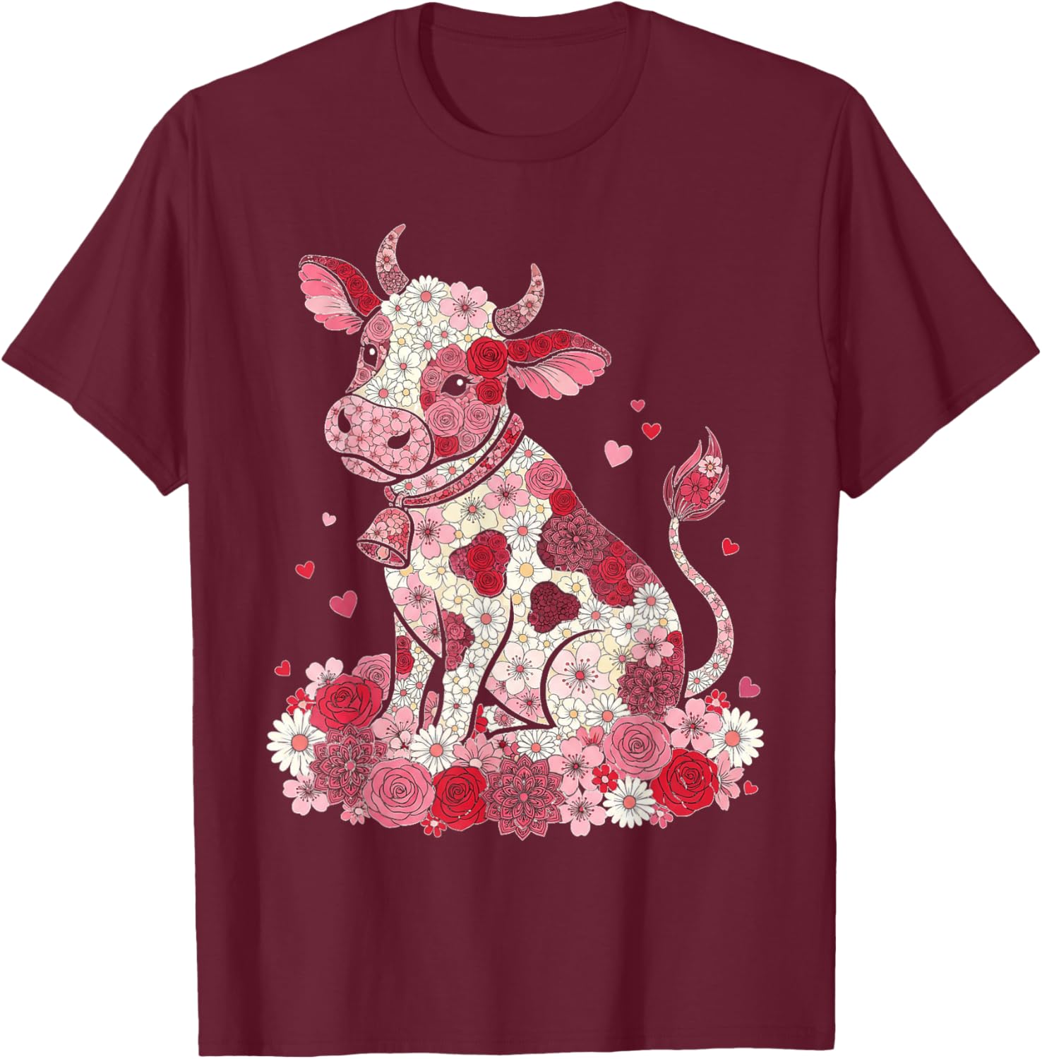 Love Cow Valentine Cute Cows Lover Valentines Day T-Shirt - T-Shirt | Maroon