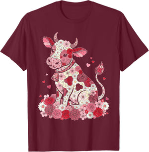 Love Cow Valentine Cute Cows Lover Valentines Day T-Shirt - T-Shirt | Maroon