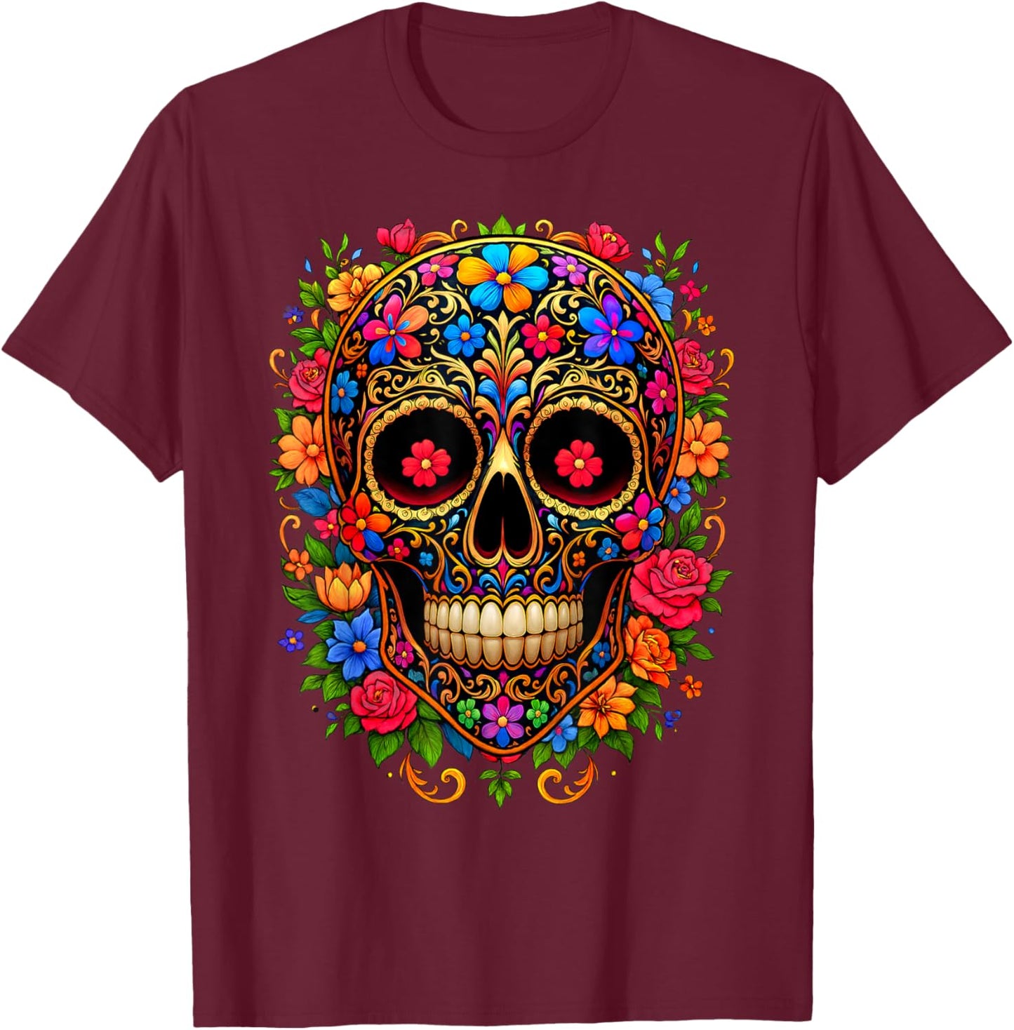 Dia De Los Muertos Costume Day of The Dead Sugar Skull T-Shirt - T-Shirt | Maroon