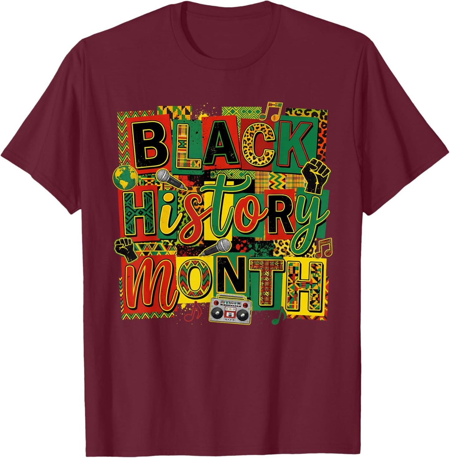 Black History Month Art Design Afro Culture Celebration T-Shirt - T-Shirt | Maroon