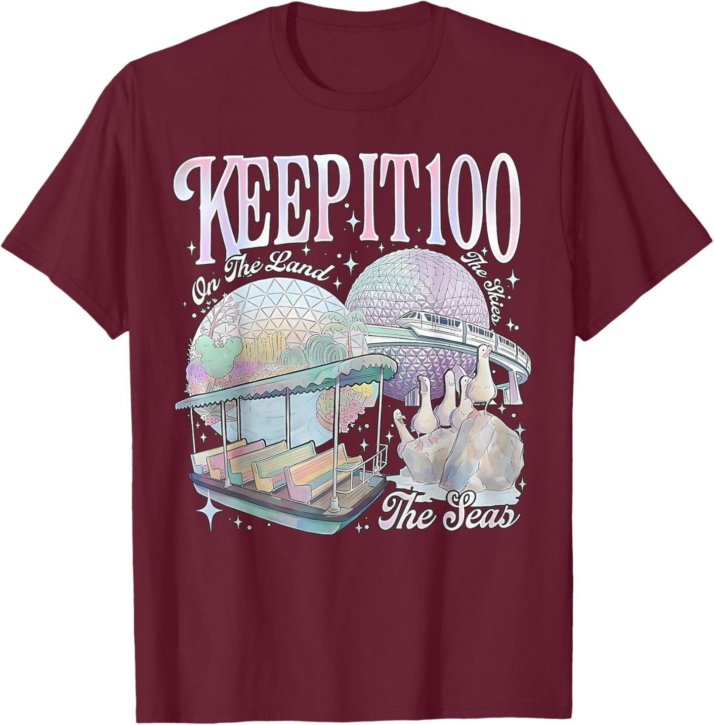 Keep It 100 Retro Transport Art Land Sea Sky Style Men Women T-Shirt - T-Shirt | Maroon