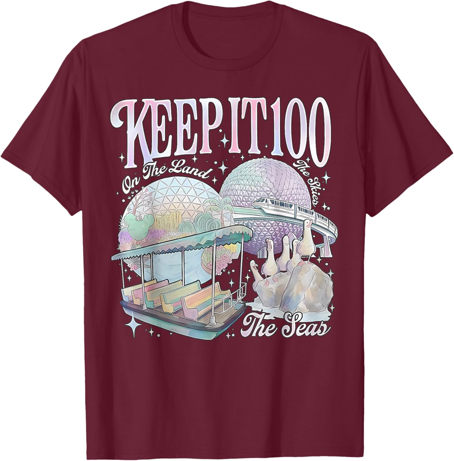 Keep It 100 Retro Transport Art Land Sea Sky Style Men Women T-Shirt - T-Shirt | Maroon
