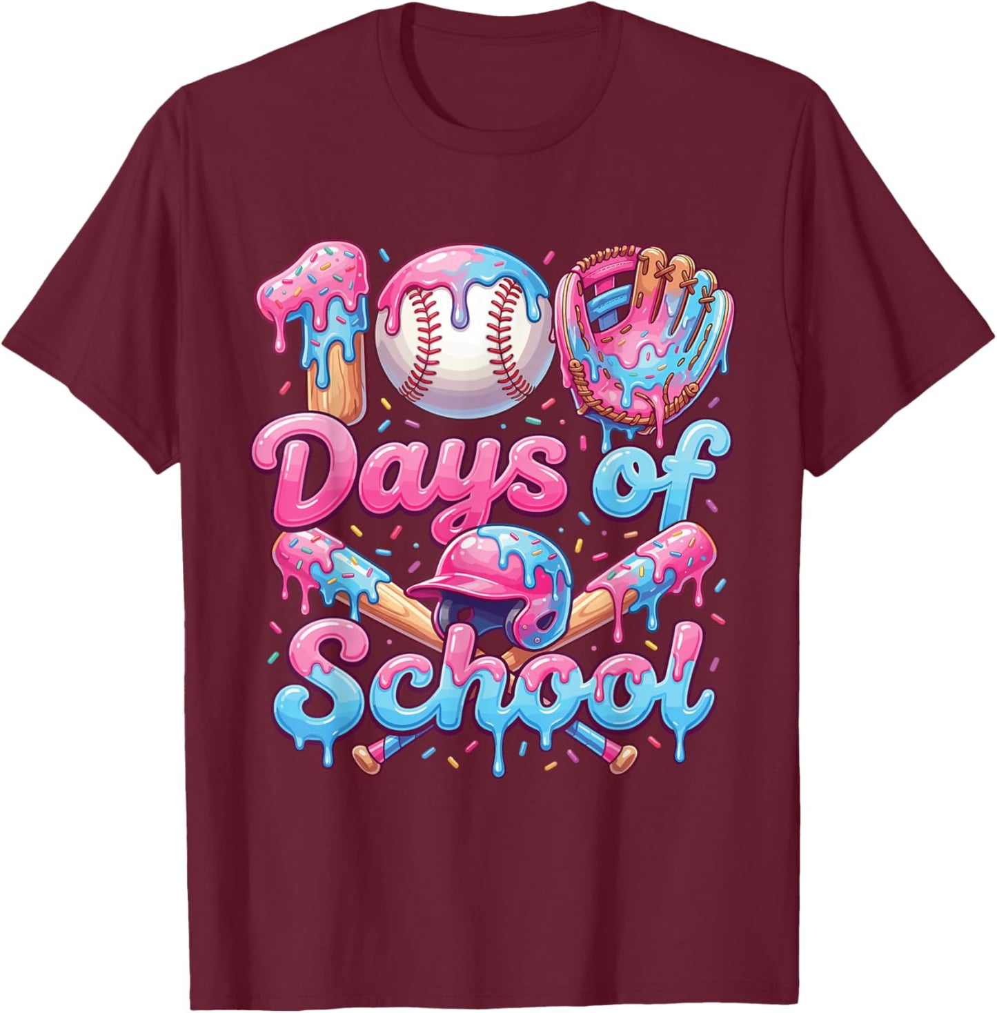 100 Days of School Baseball Boys Kids T-Shirt - T-Shirt | Maroon