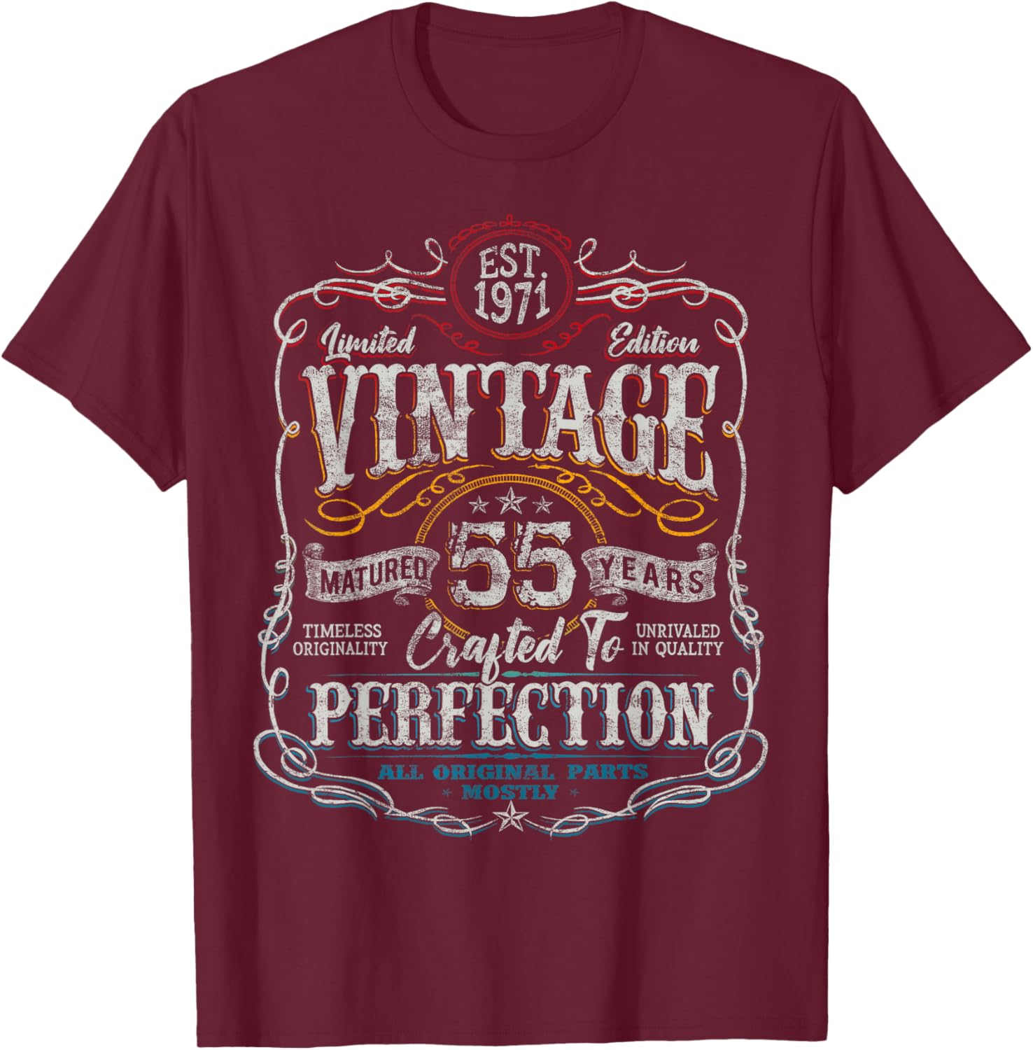 Vintage 1971 Limited Edition Shirt 55 Year Old 55th Birthday T-Shirt - T-Shirt | Maroon