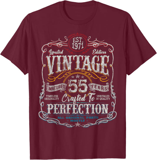 Vintage 1971 Limited Edition Shirt 55 Year Old 55th Birthday T-Shirt - T-Shirt | Maroon