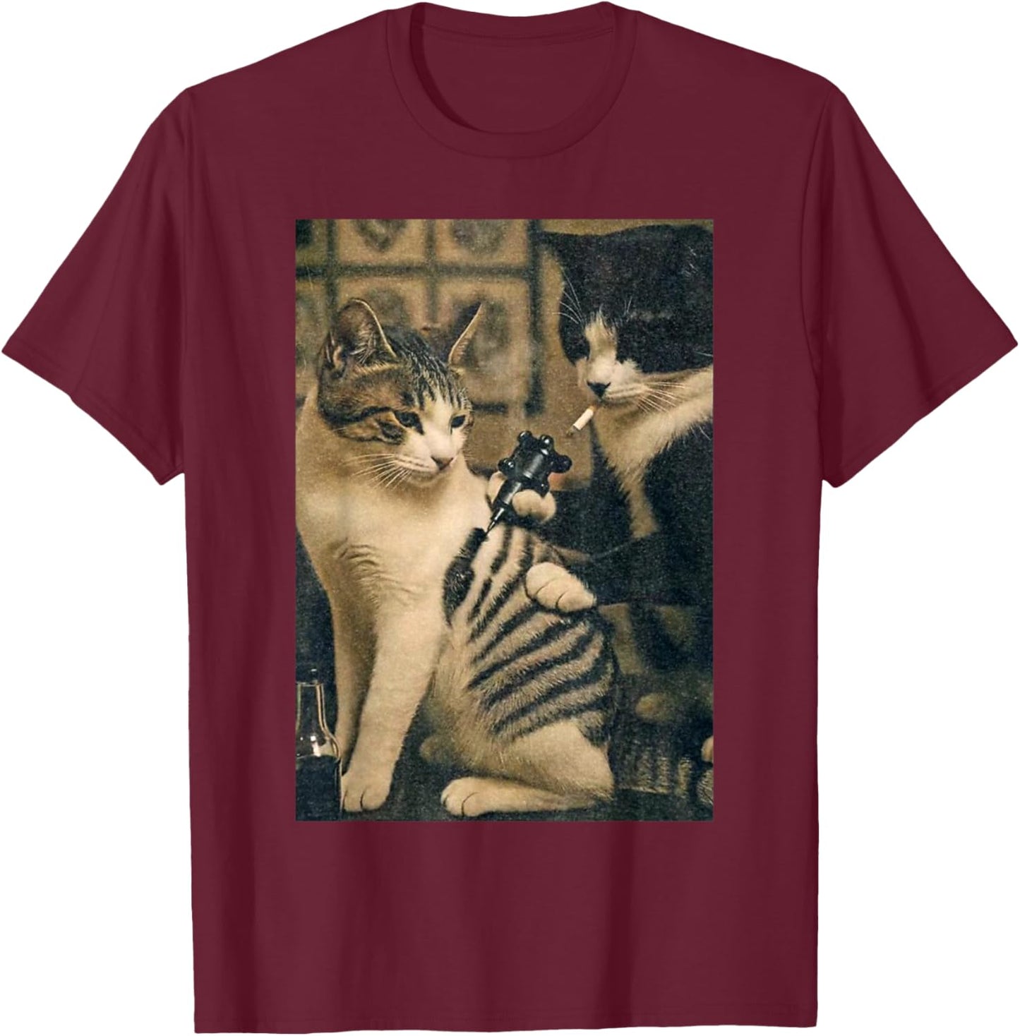 Funny Cats Vintage Cat Tattoo Meme T-Shirt - T-Shirt | Maroon