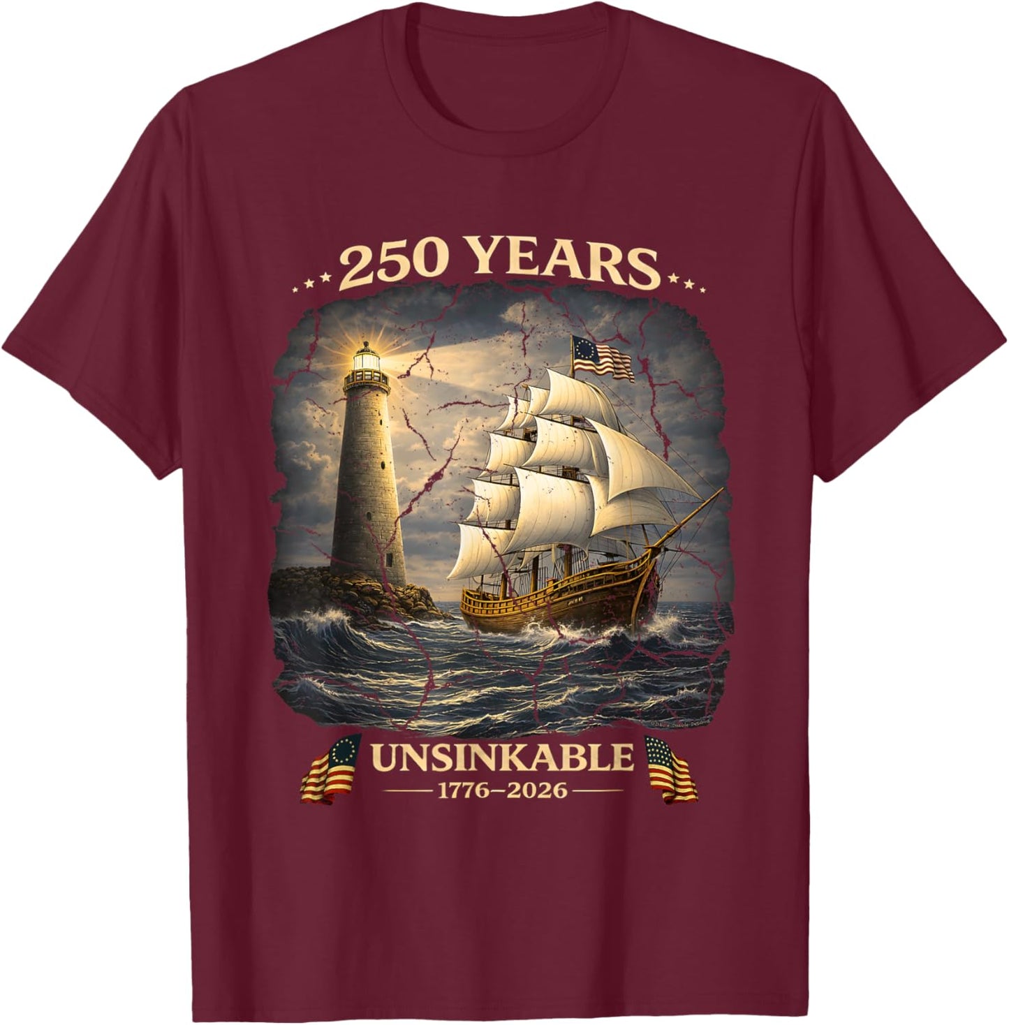 250 Years Patriotic Tall Ship 1776-2026 250th Birthday T-Shirt - T-Shirt | Maroon