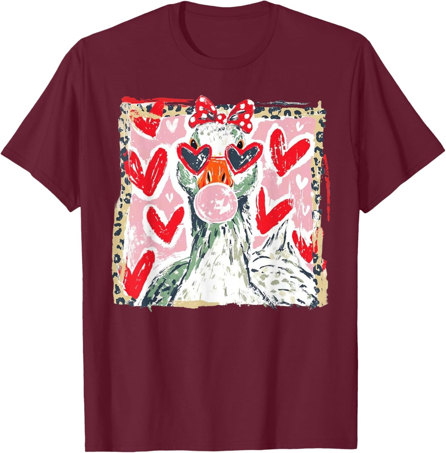 Valentine’s Day Goose Happy Valentine Goose Love Heart Art T-Shirt - T-Shirt | Maroon