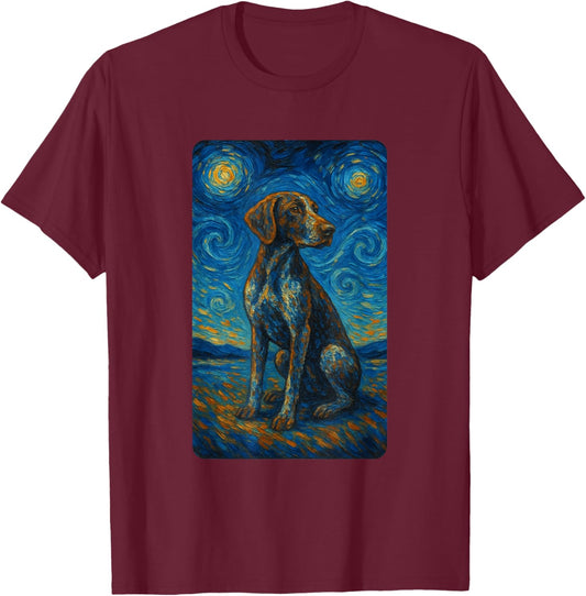 German Shorthaired Pointer Starry Night Painting Dog Lovers T-Shirt - T-Shirt | Maroon