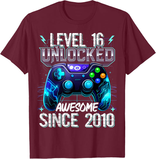 16th Birthday Boy Level 16 Gamer 16 Year Video Game Party T-Shirt - T-Shirt | Maroon