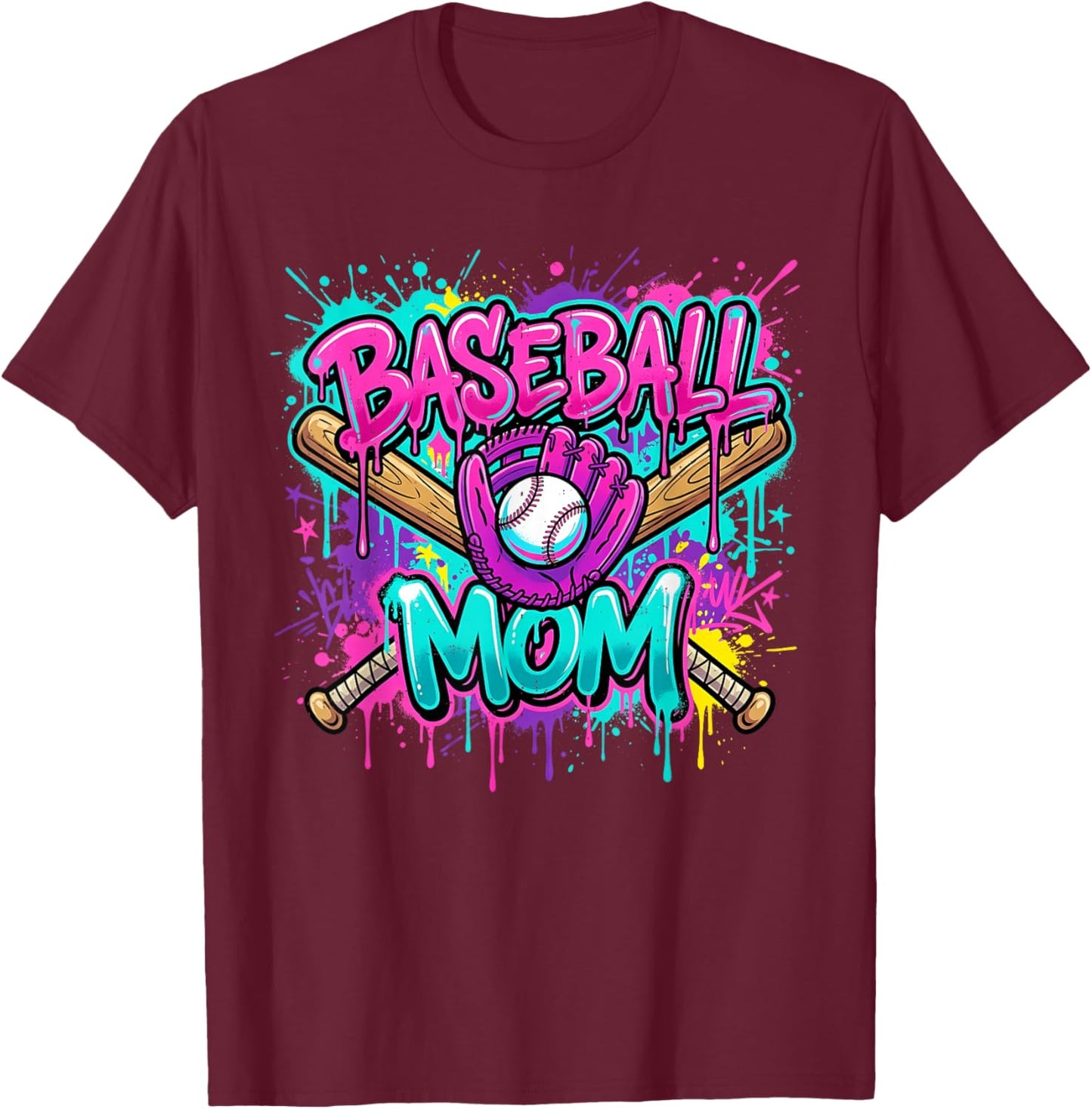 Baseball Mom Drip Mama of Both Mother's Day Game Day T-Shirt - T-Shirt | Maroon