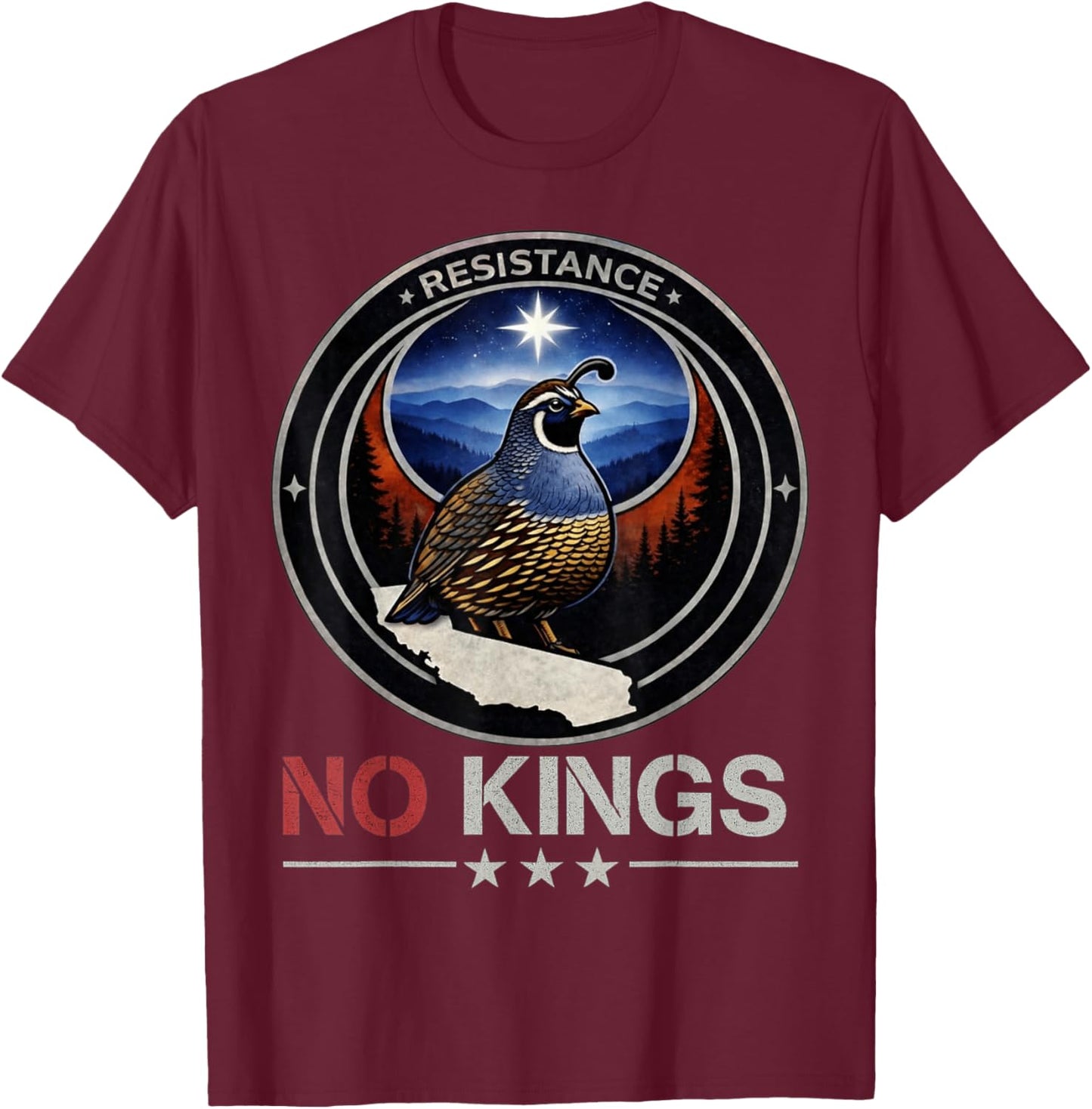 California CA Rebel Bird Alliance Resistance No Kings 2026 T-Shirt - T-Shirt | Maroon