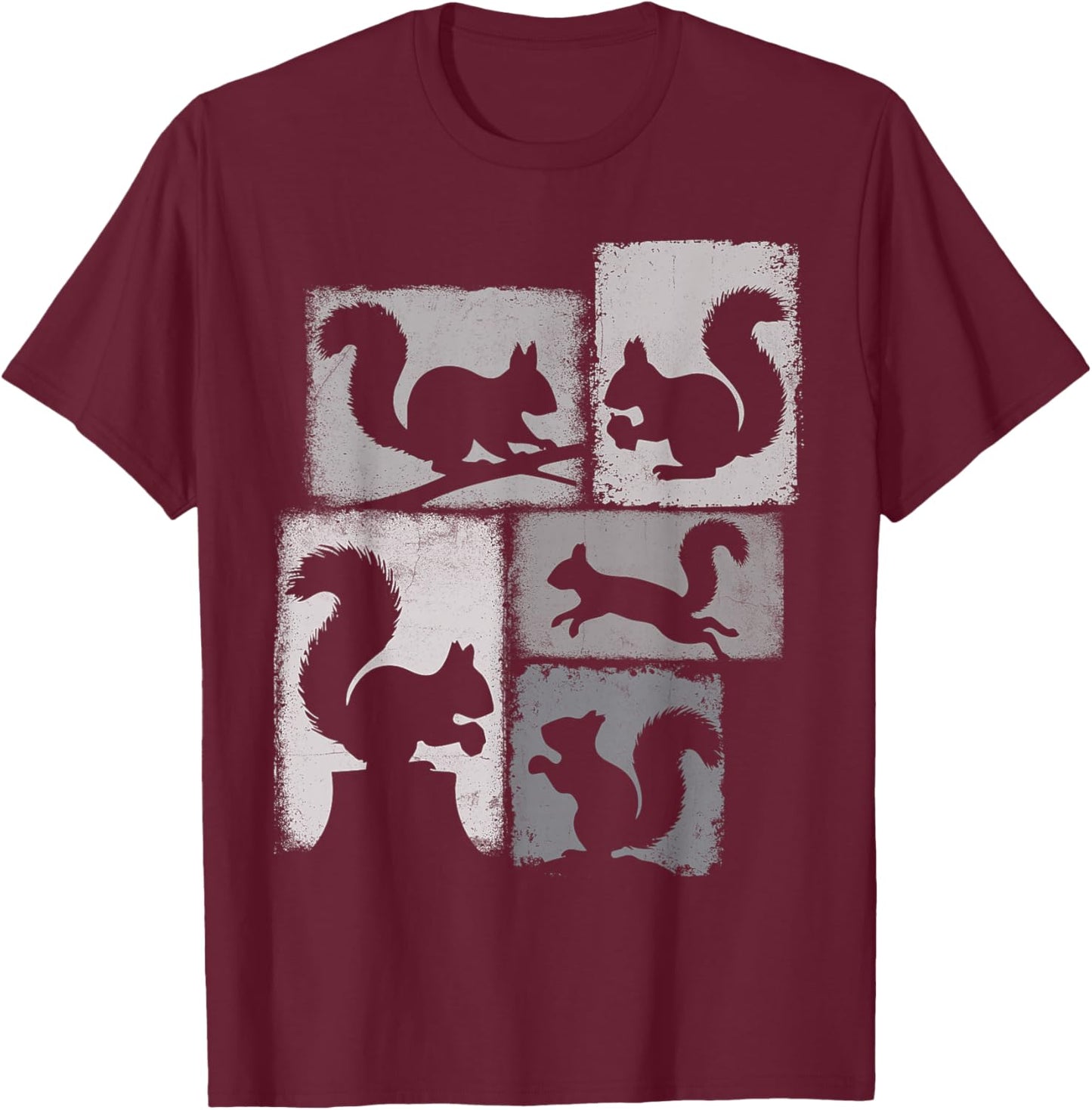 Squirrel Vintage Collage Nut Lover T-Shirt - T-Shirt | Maroon