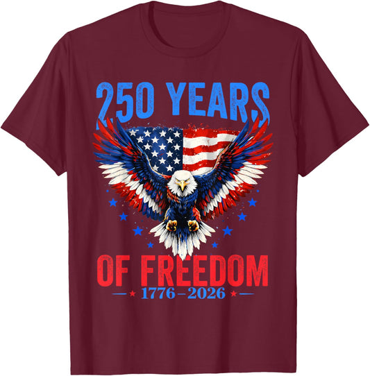 Vintage 250 Years American 1776 2026 250th USA Men Women T-Shirt - T-Shirt | Maroon