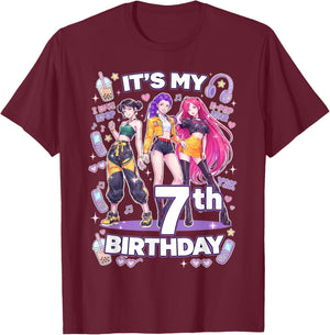 7th Birthday 7 Year Old Girl Korean Pop Kpop Bday Party T-Shirt - T-Shirt | Maroon