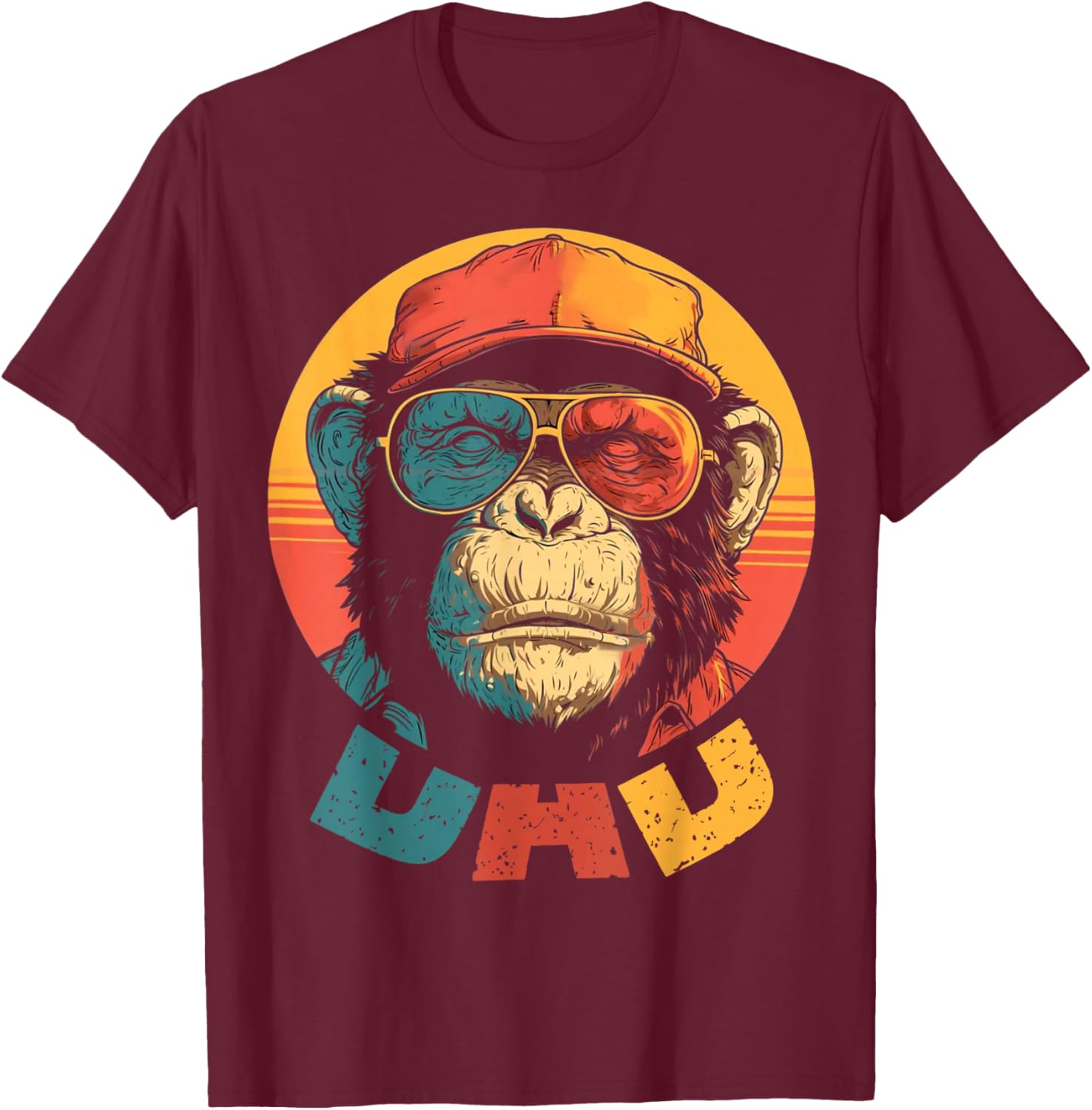 Monkey Fathers Day Funny Chimpanzee Monkey Sunglasses Dad T-Shirt - T-Shirt | Maroon