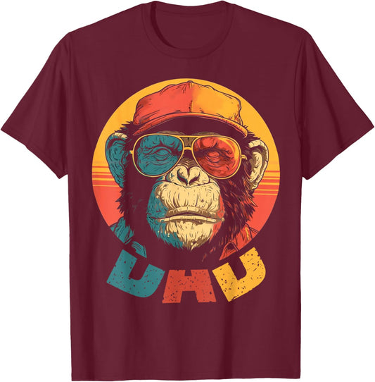 Monkey Fathers Day Funny Chimpanzee Monkey Sunglasses Dad T-Shirt - T-Shirt | Maroon