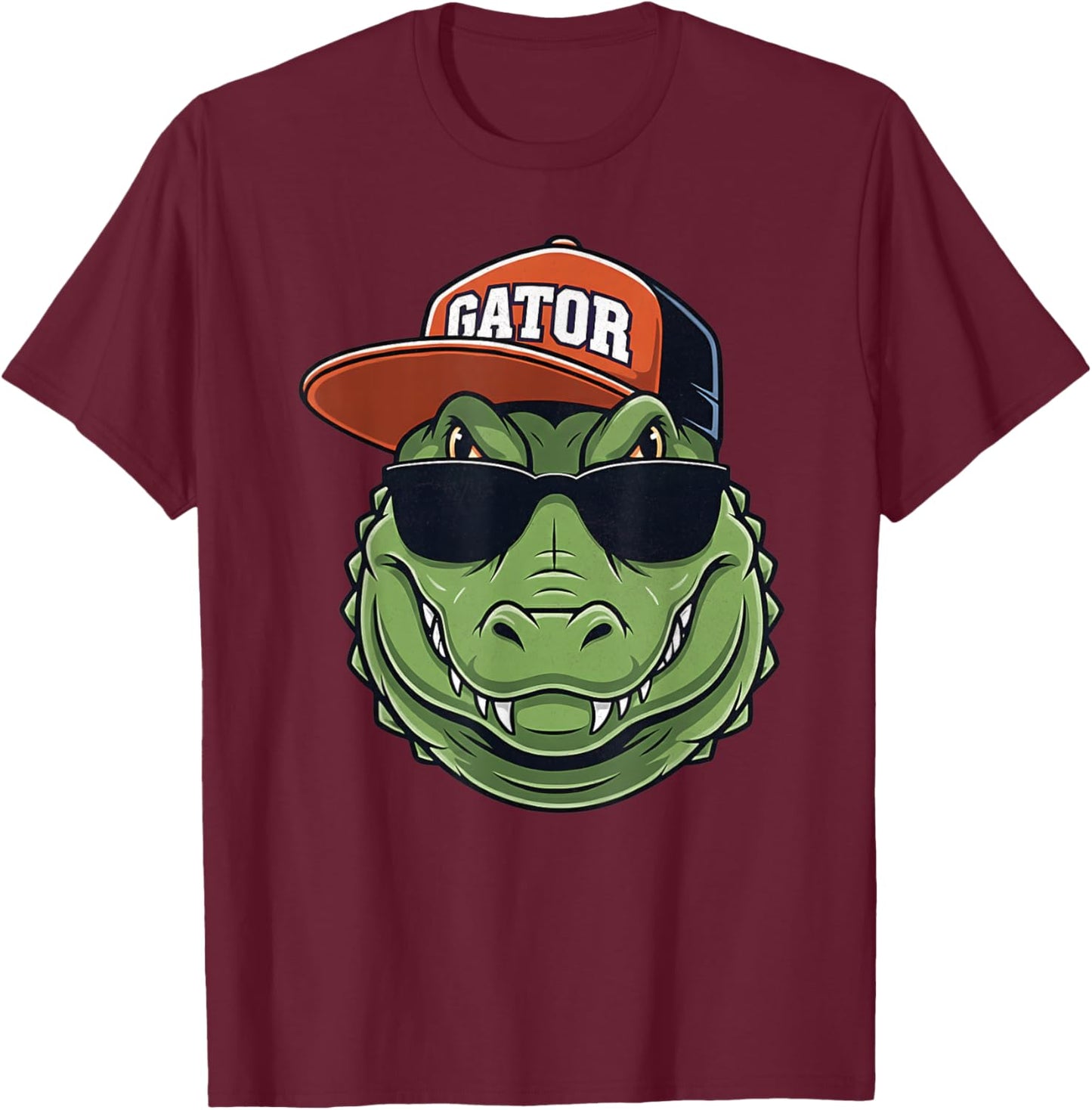 Cool Crocodile Animal Gator Graphic with Cap and Sunglasses T-Shirt - T-Shirt | Maroon
