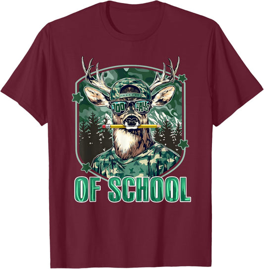 100 Days of School Buck Funny Deer Hunting Boy Girl Teacher T-Shirt - T-Shirt | Maroon