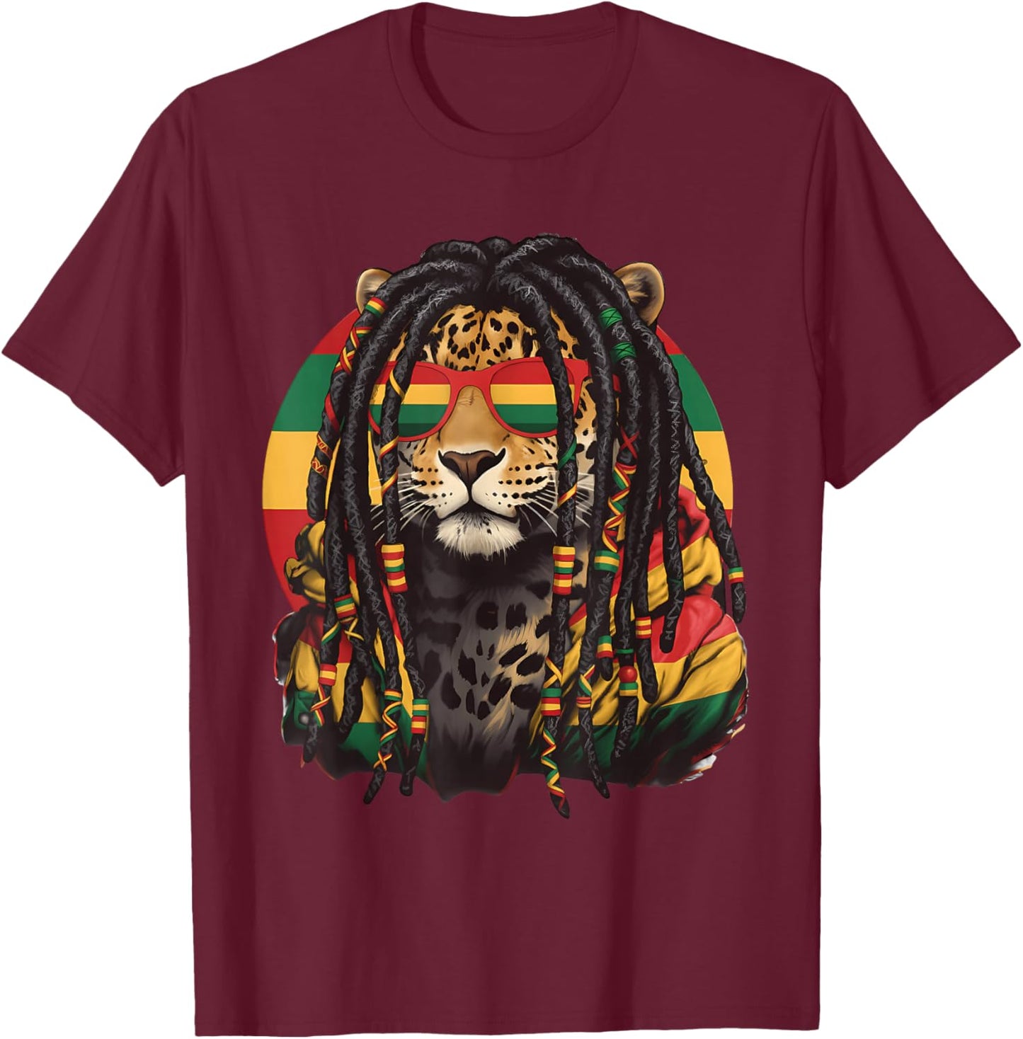 Rasta Reggae Lion of Judah Headphones Jamaican Reggae Music T-Shirt - T-Shirt | Maroon