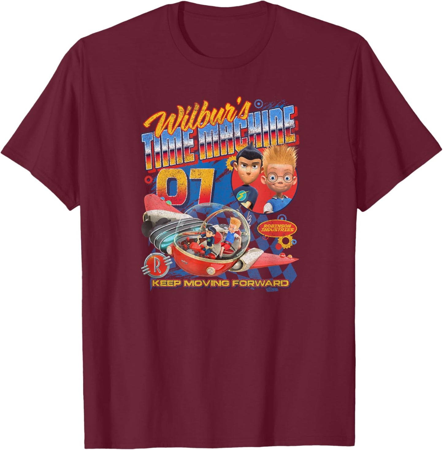 Disney Meet The Robinsons Wilbur's Time Machine Poster T-Shirt - T-Shirt | Maroon