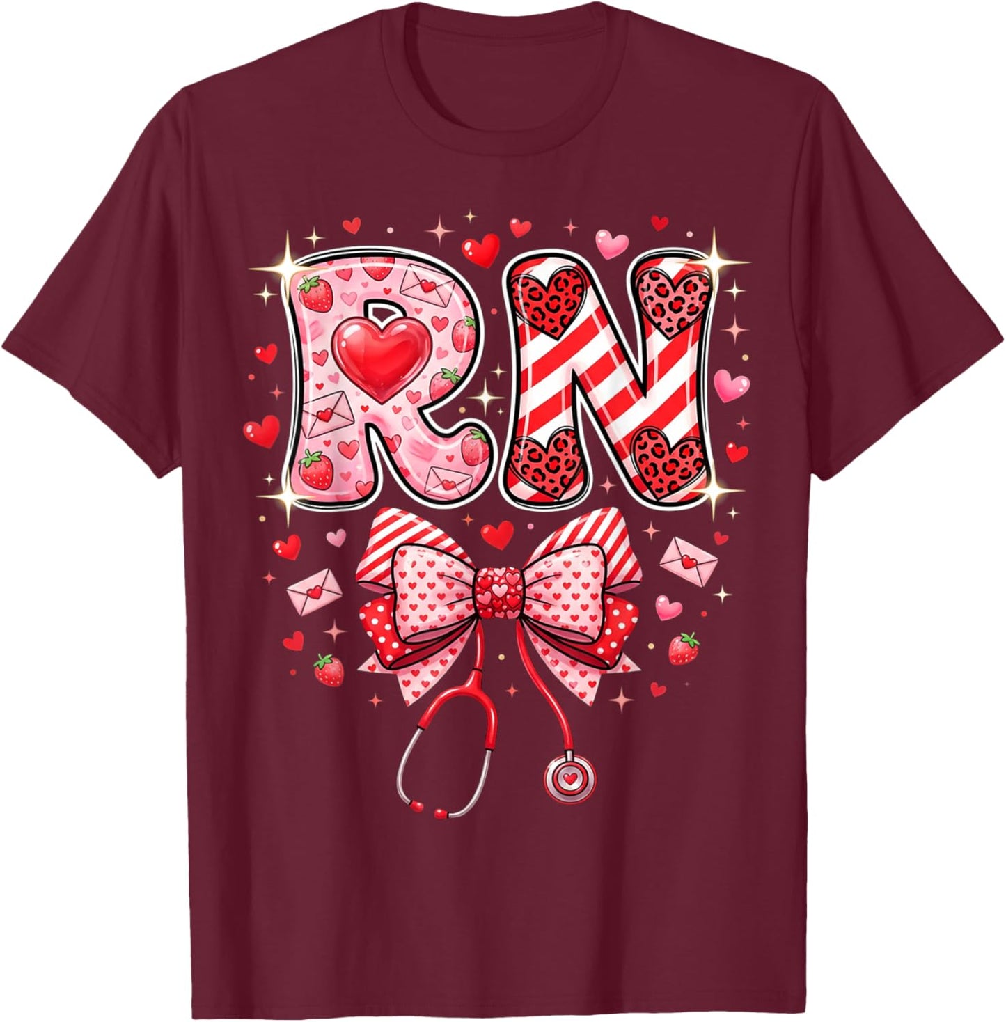 Healthcare Heart Registered Nurse RN Valentines Nurses T-Shirt - T-Shirt | Maroon