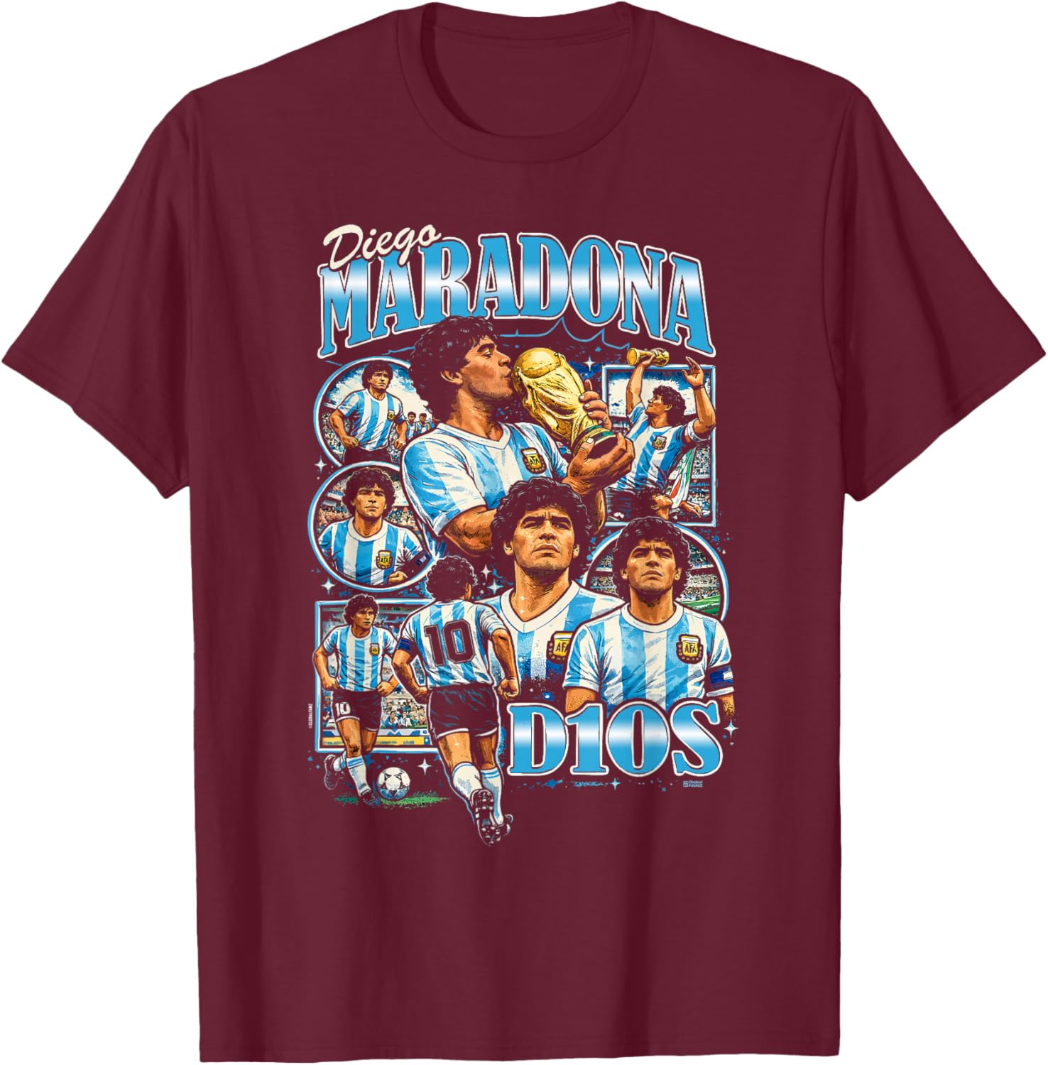 Diego Maradona 90s Vintage Bootleg Style Football Soccer Art T-Shirt - T-Shirt | Maroon