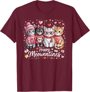 Happy Meowentines Valentine Cat Lovers T-Shirt - T-Shirt | Maroon