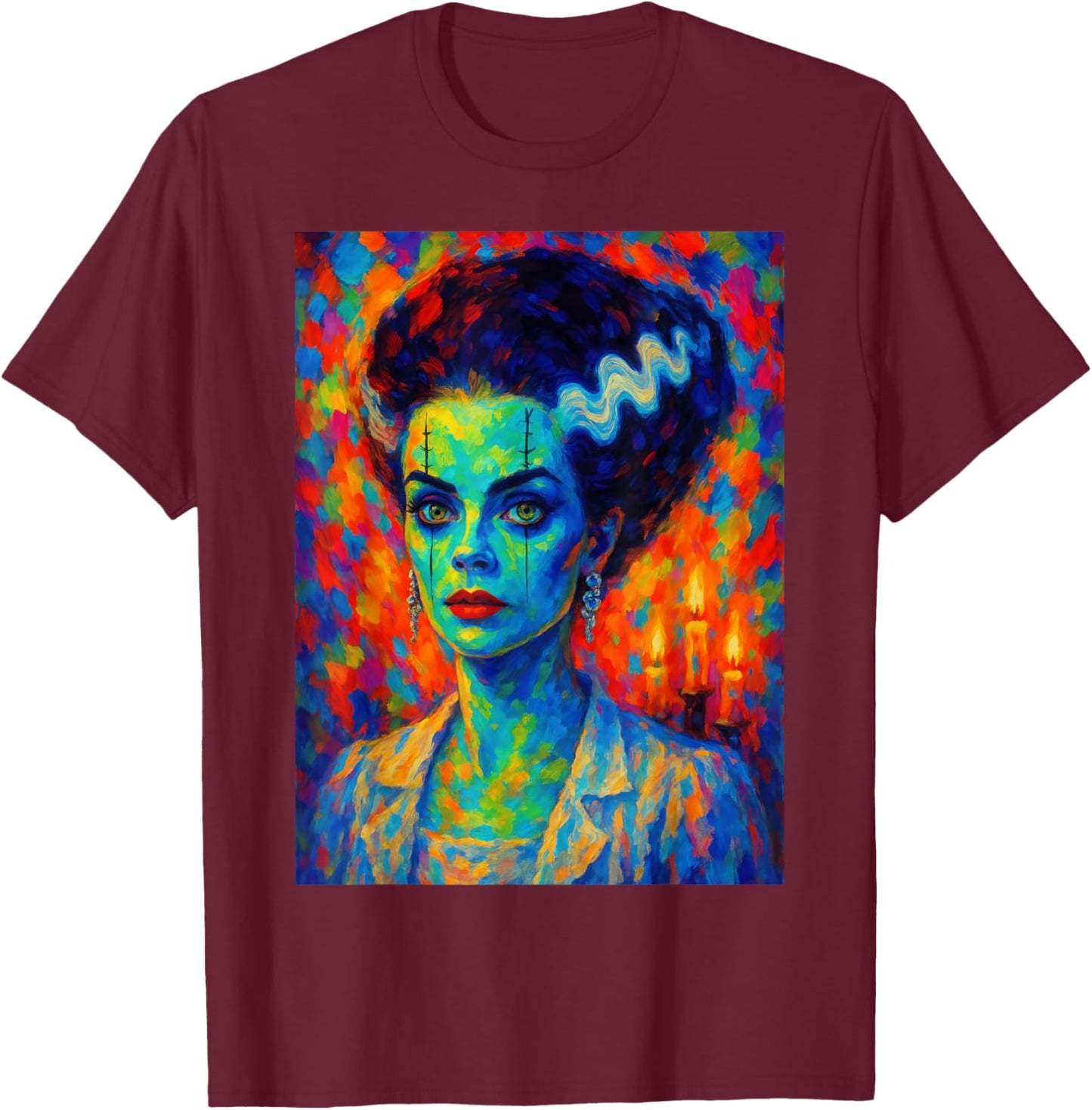 Frankenstein Monster and Bride Halloween Matching Couple T-Shirt - T-Shirt | Maroon