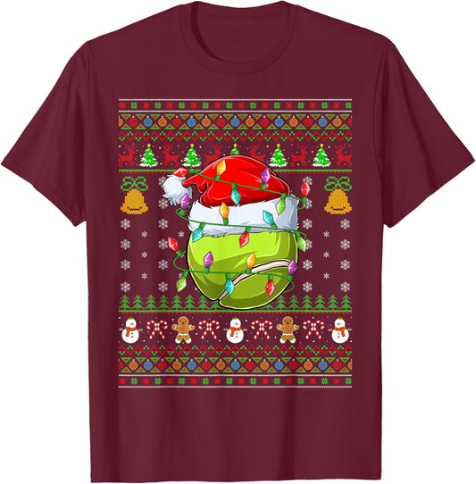 Tennis Ball Ugly Christmas Sweater Sports Player Funny Xmas T-Shirt - T-Shirt | Maroon