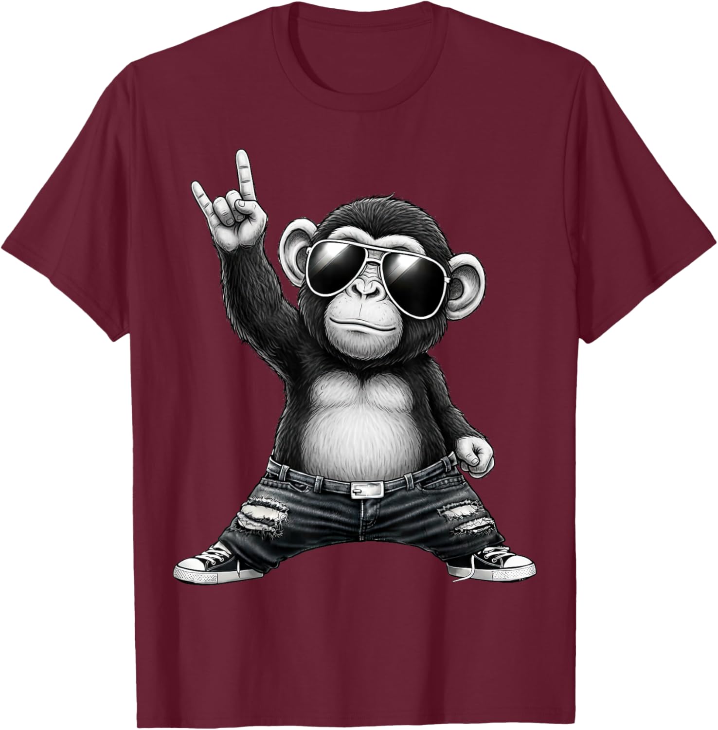 Retro Funny Monkey Cool Rock Music Lovers Boys Girls Kids T-Shirt - T-Shirt | Maroon