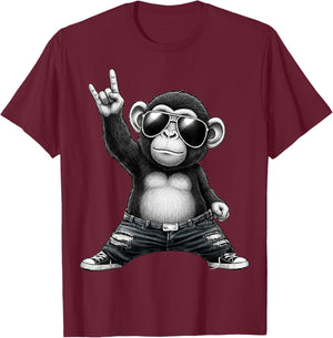 Retro Funny Monkey Cool Rock Music Lovers Boys Girls Kids T-Shirt - T-Shirt | Maroon
