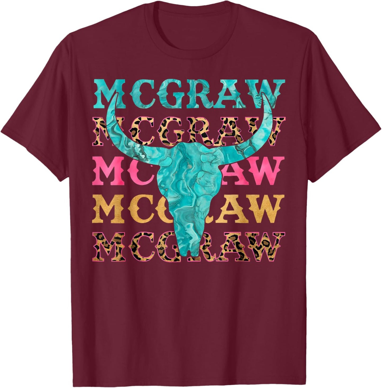 Vintage McGraw Name Longhorn Western Gift Women Kids T-Shirt - T-Shirt | Maroon