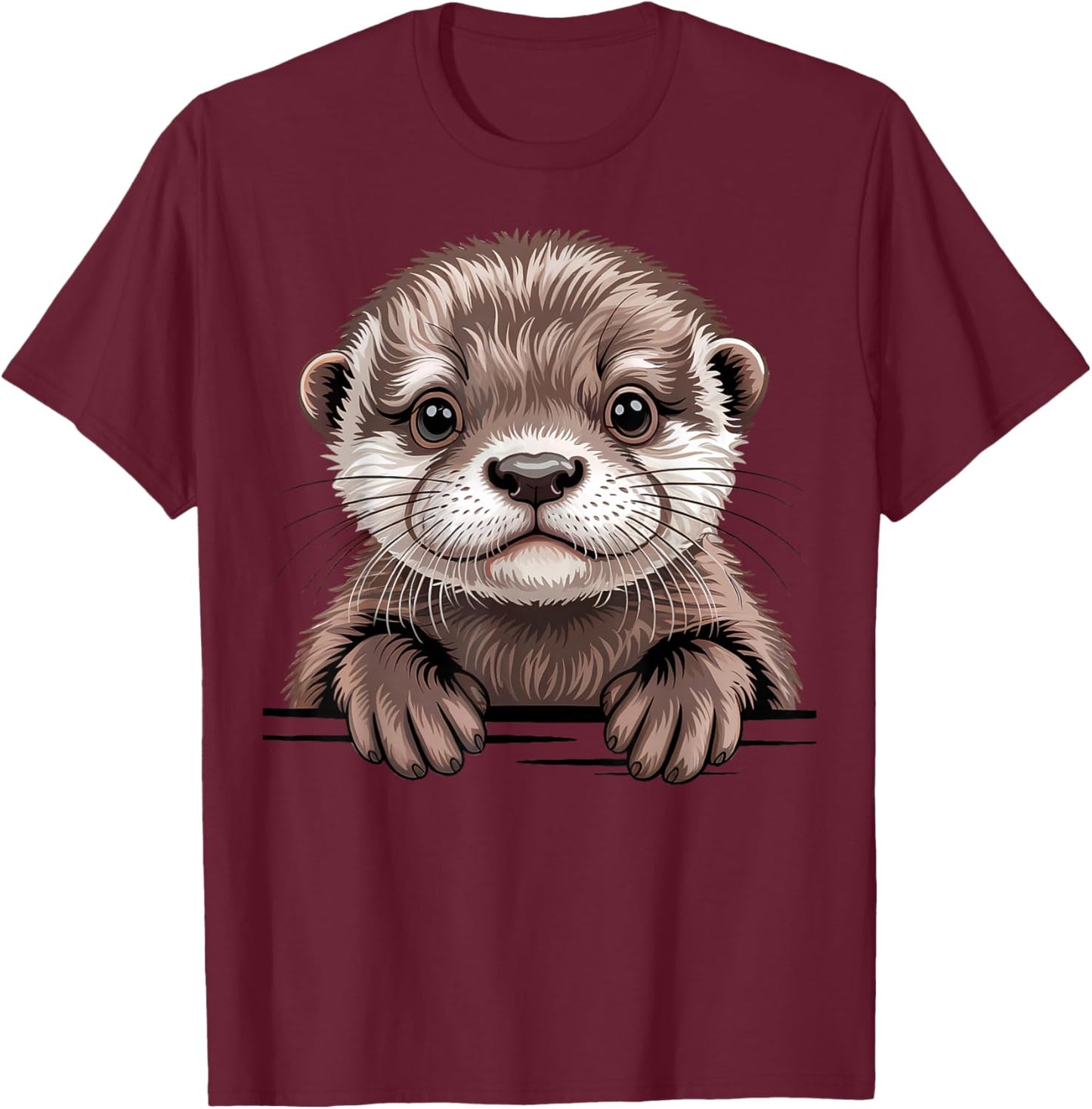 Cute Otter Pup Funny Peeking Pocket Animals T-Shirt - T-Shirt | Maroon