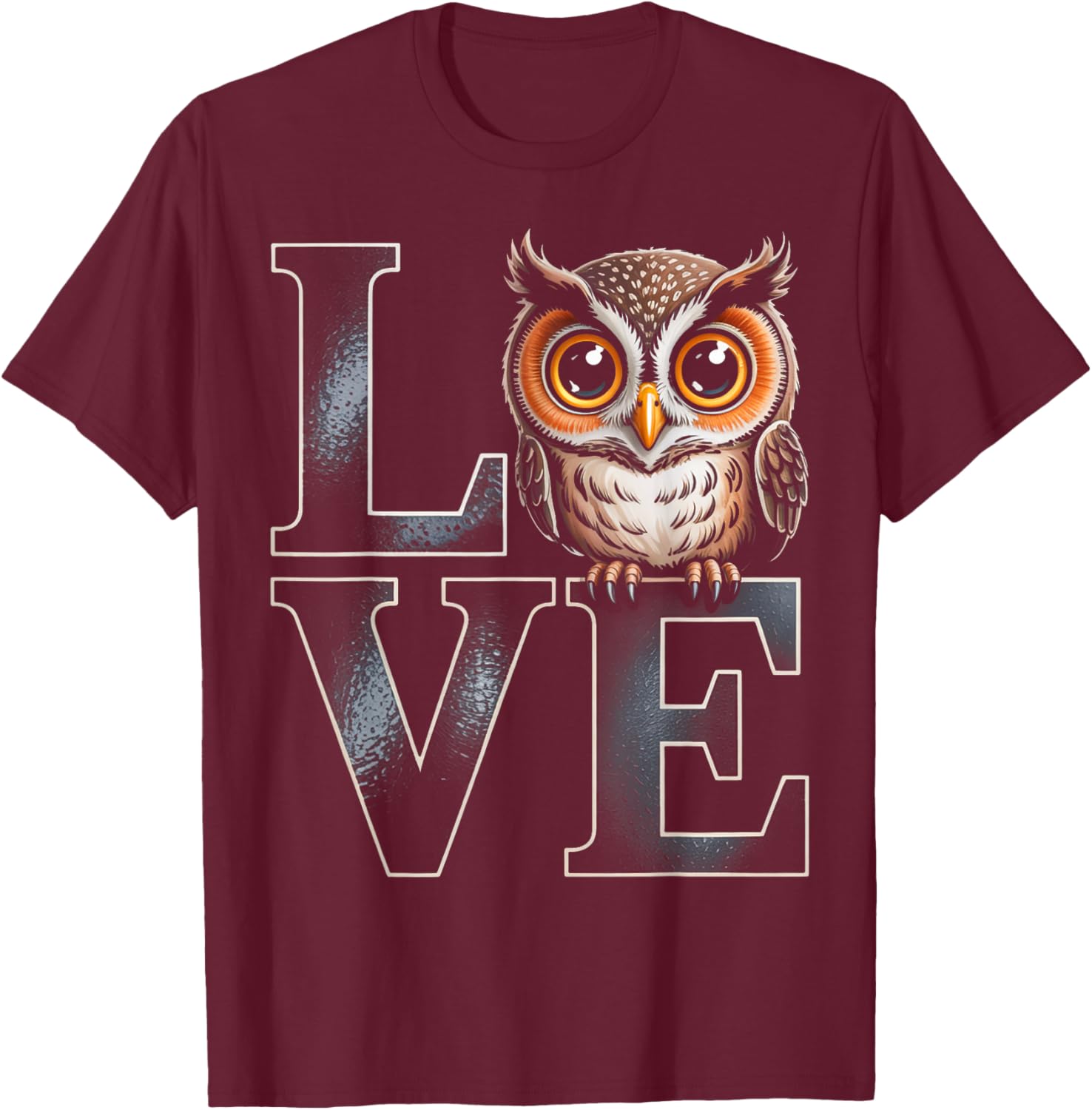 Owl Love Word Art Cute Animal Illustration T-Shirt - T-Shirt | Maroon
