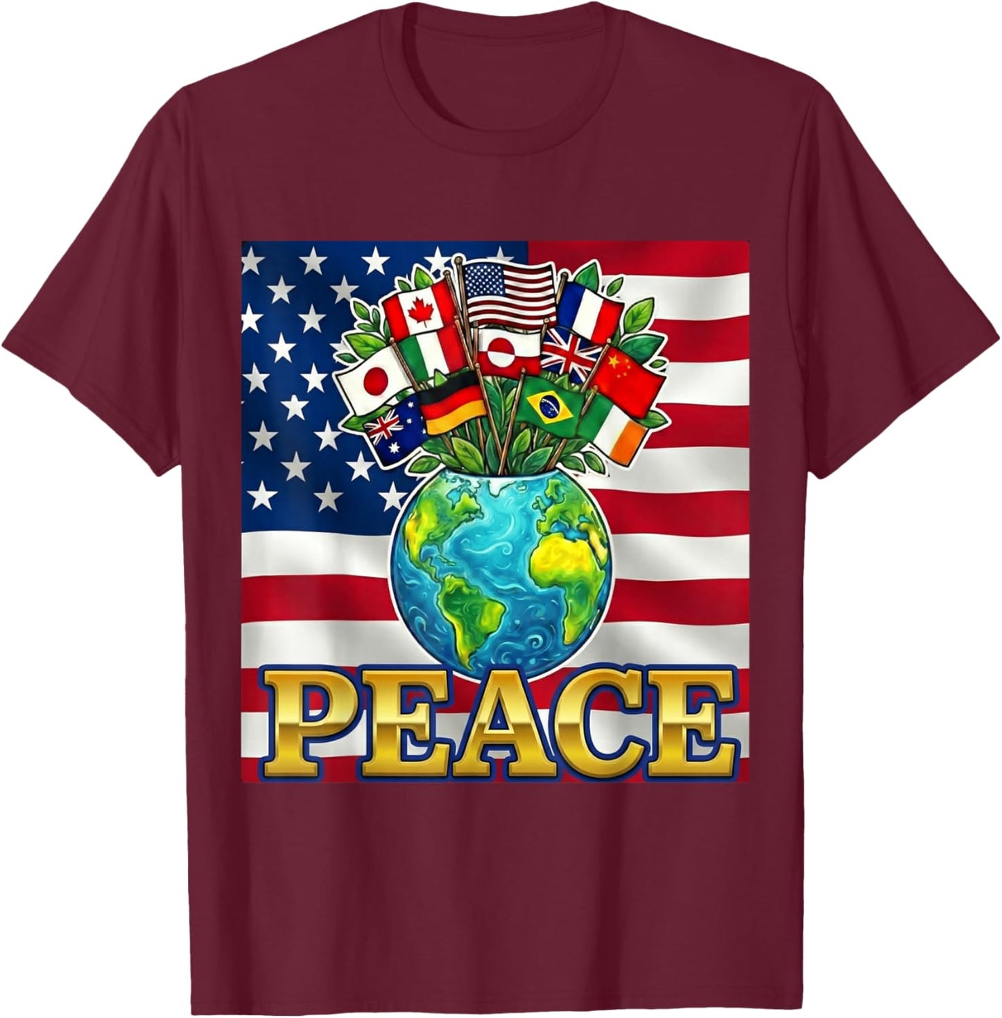 International Peace Board Earth’s Harmony T-Shirt - T-Shirt | Maroon