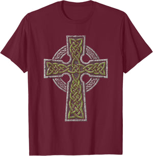 Celtic Knot Cross, Celtic, Irish, Ireland, Celt, UK, Cross T-Shirt - T-Shirt | Maroon