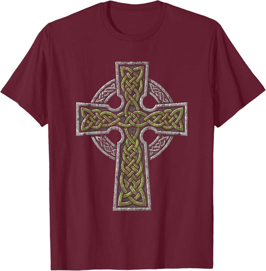Celtic Knot Cross, Celtic, Irish, Ireland, Celt, UK, Cross T-Shirt - T-Shirt | Maroon