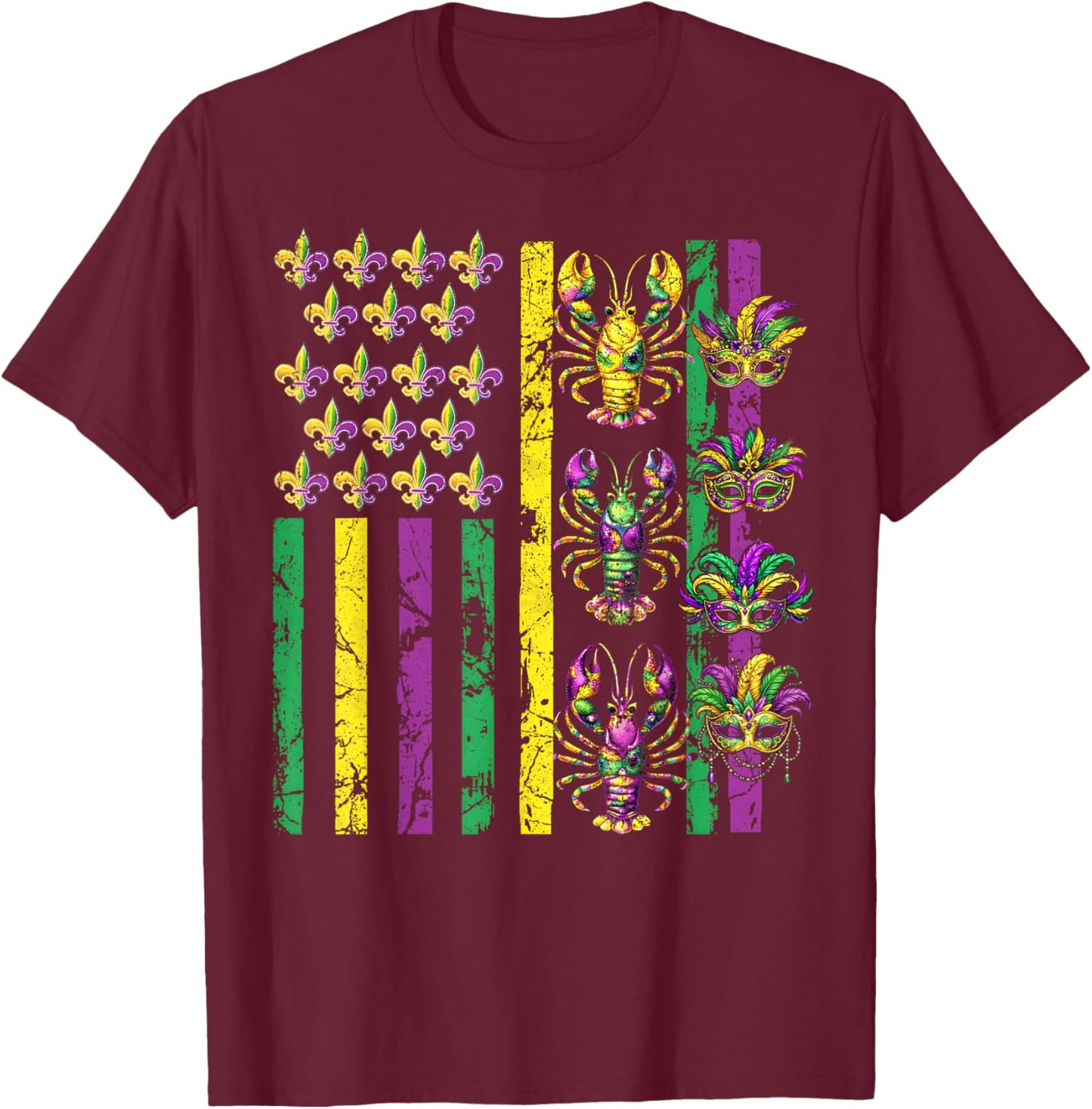 Mardi Gras USA American Flag Crawfish Carnival Men Women Kid T-Shirt - T-Shirt | Maroon