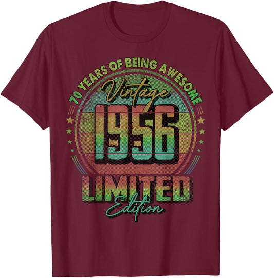 Vintage 1956 Limited Edition Shirt 70 Year Old 70th Birthday T-Shirt - T-Shirt | Maroon