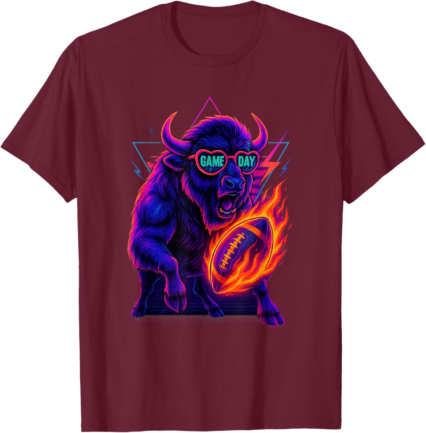 Funny Football Bison Game Day Vintage Shirt T-Shirt - T-Shirt | Maroon