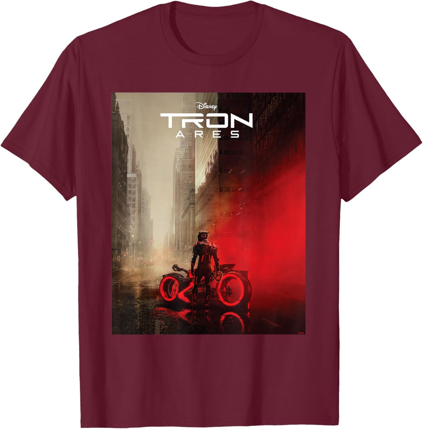 Disney TRON: Ares Lightcycle City Official Movie Poster Art T-Shirt - T-Shirt | Maroon