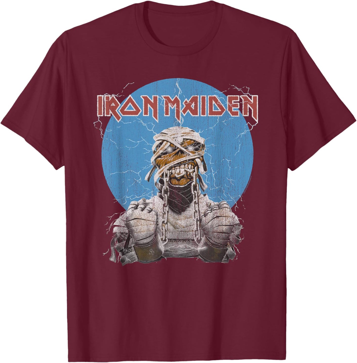 Iron Maiden - Mummy Lightning Circle T-Shirt - T-Shirt | Maroon