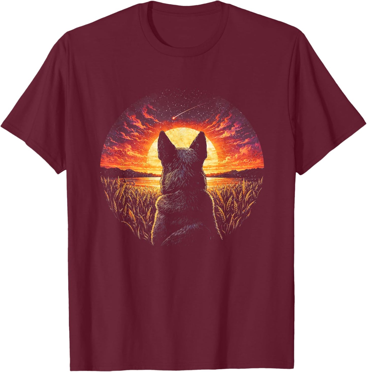 Vintage Blue Heeler Dog Silhouette Retro Sunset Art T-Shirt - T-Shirt | Maroon