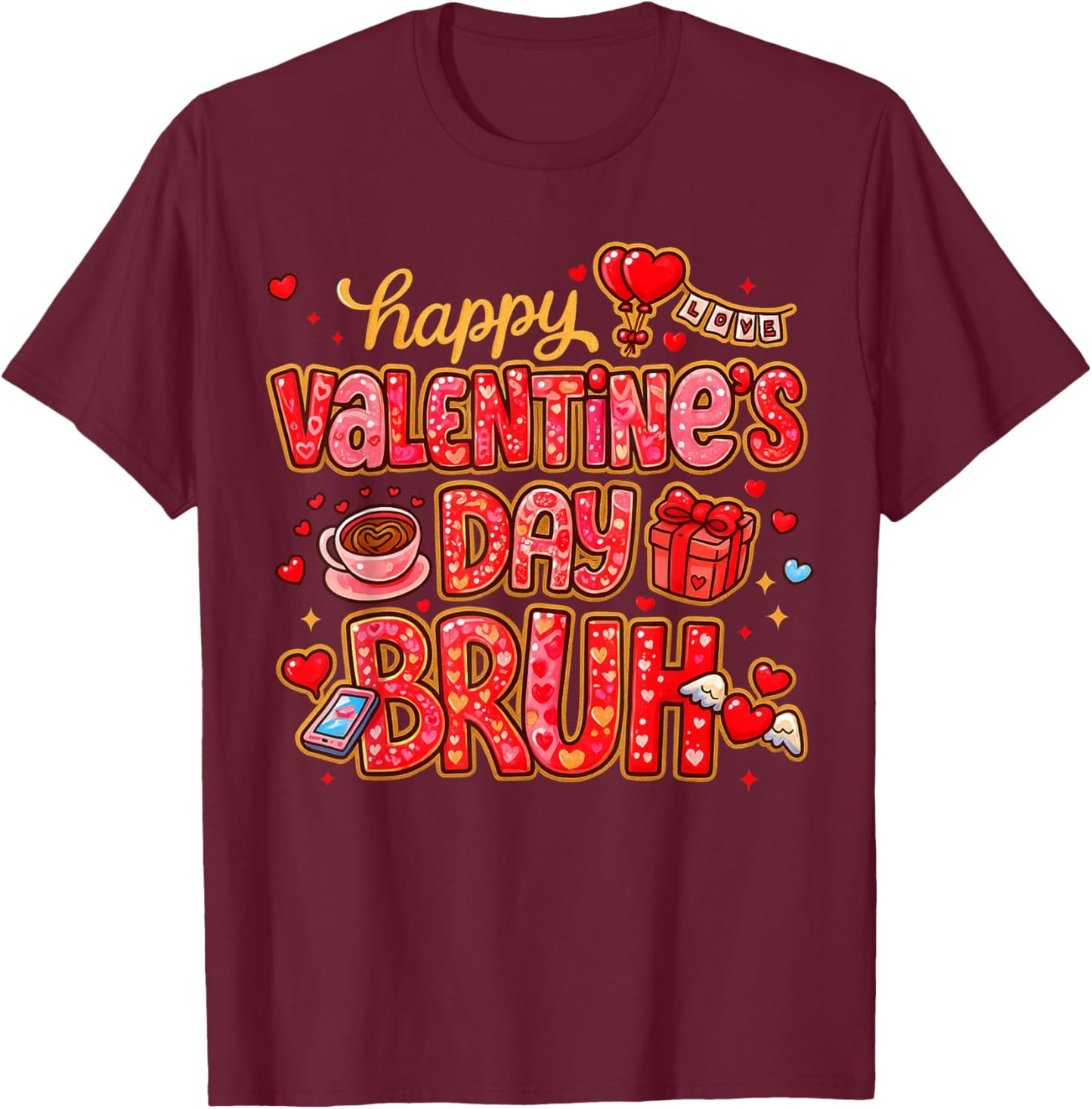 Funny Valentine Bruh Boys Girls Preppy XOXO Be Mine T-Shirt - T-Shirt | Maroon