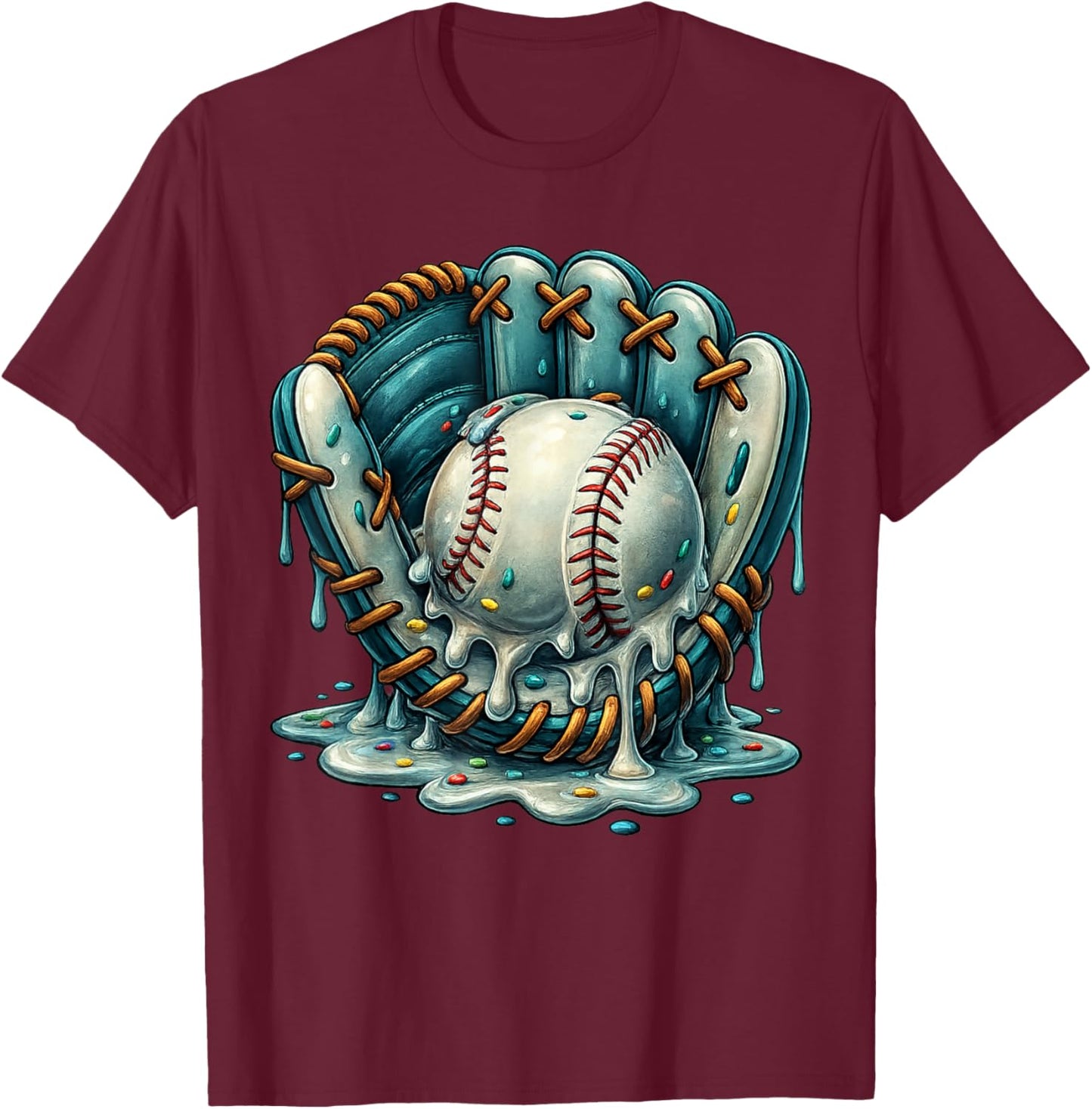 Baseball Drip Team for Boys and Girls Ice Cream Cool T-Shirt - T-Shirt | Maroon