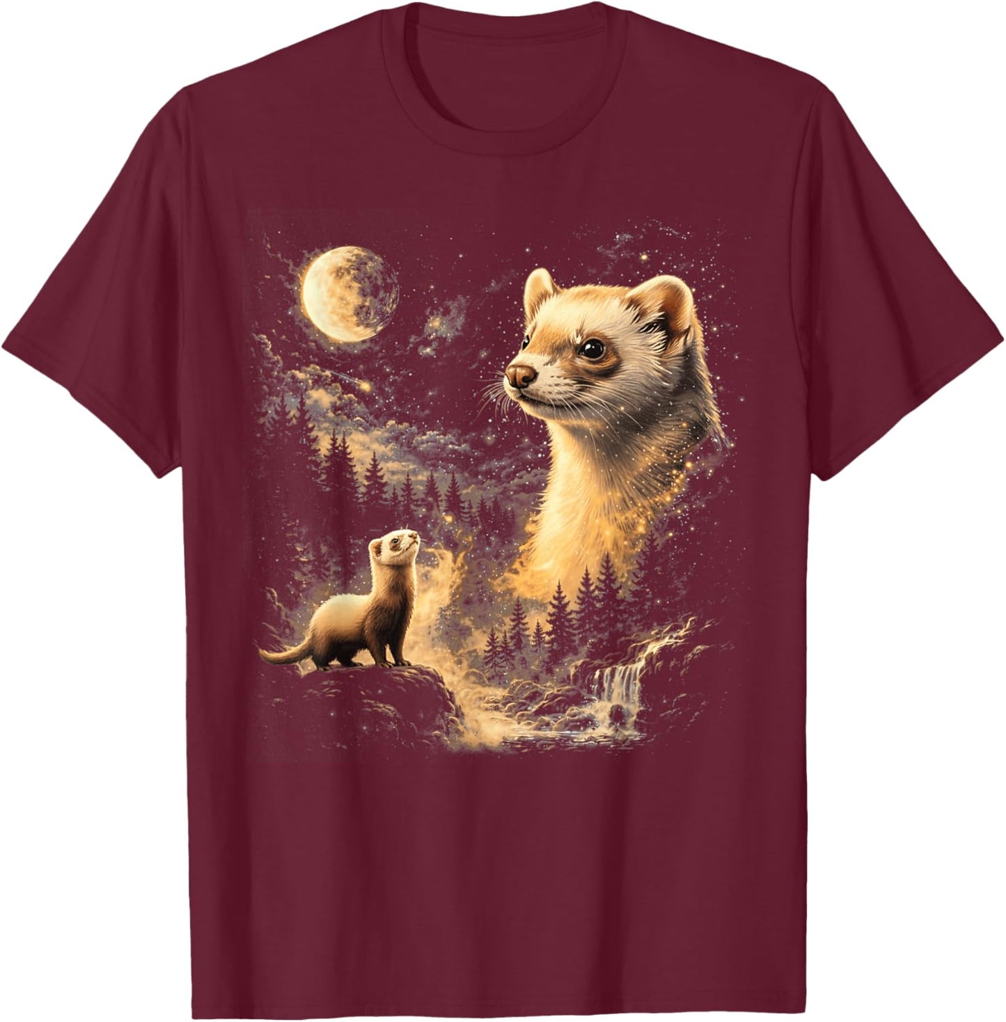 Ferret Howling to The Moon Vintage 90s Retro Animal T-Shirt - T-Shirt | Maroon