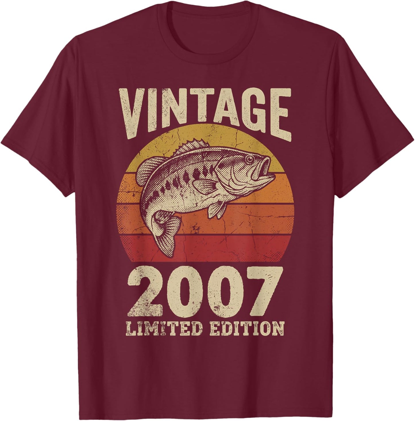 Vintage 2007 Fishing 19th Birthday Fisherman Limited Edition T-Shirt - T-Shirt | Maroon
