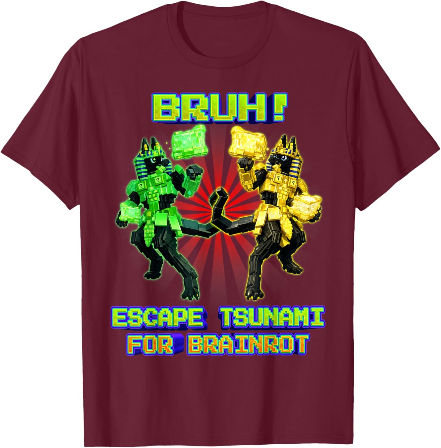 Bruh Anububu Tsunami Brainrot for Boys Kids Teens T-Shirt - T-Shirt | Maroon